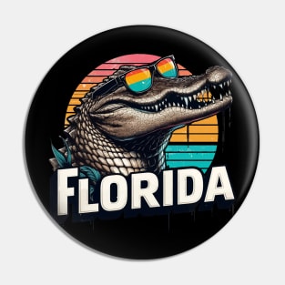 Retro Florida Funny alligator in Sunglasses Pin