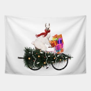 Llama Bringing Home Christmas Tree Tapestry