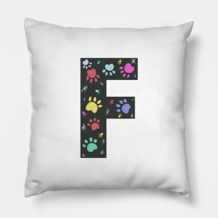 F letter with colorful paw print Pillow