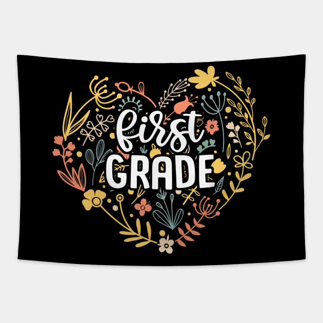 First Grade Floral Heart Back To School Tapestry by Marcelo Nimtz