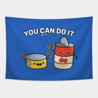 Funny Gym Workout Cartoon Graphic, You Can Do It Inspiring Quote Tapestry