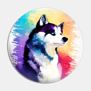 Husky Dog Wild Nature Animal Colors Art Painting Pin