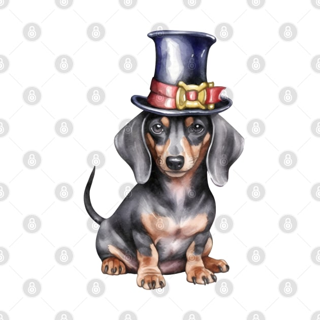 Watercolor Dachshund Dog in Magic Hat by Chromatic Fusion Studio