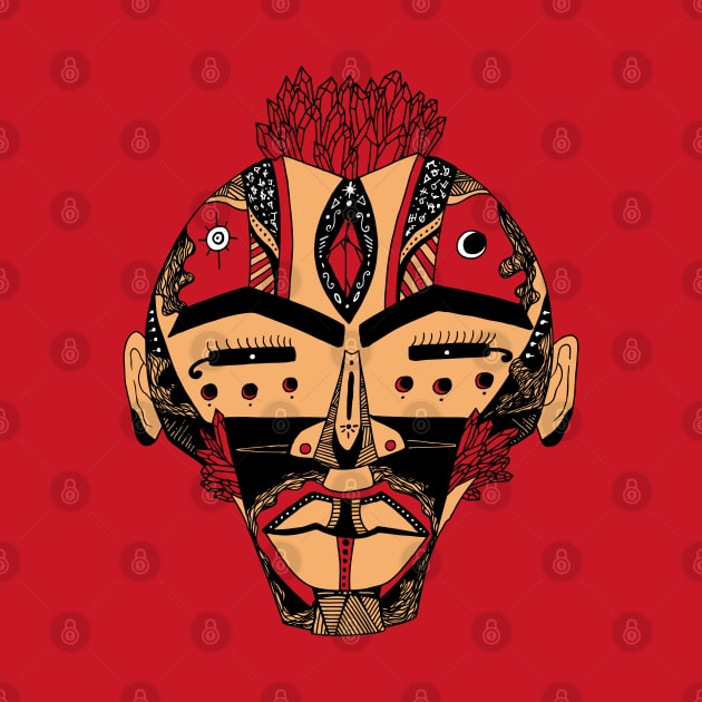 Red and Cream African Mask 4 by kenallouis