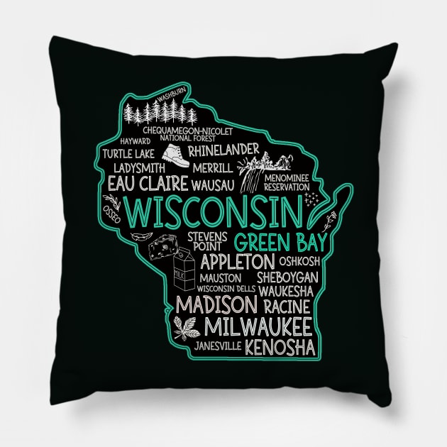 Green Bay Wisconsin cute Osseo, Kenosha, Racine, Appleton, Waukesha, Eau Claire, Oshkosh, Janesville Pillow by BoogieCreates