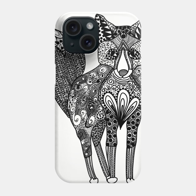 Tilki the Fox - Monochrome Line Art Designs Phone Case by Lukeyb0y