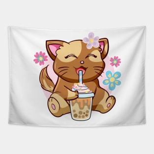 Boba Cat Tea Neko Girl Teen Bubble Kawaii Anime Japanese Tapestry