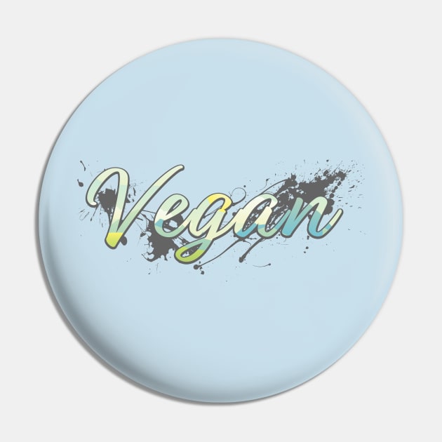 Happy Vegan Sunny Paint Splatter Graphic Logo T-Shirt Pin by NearlyNow