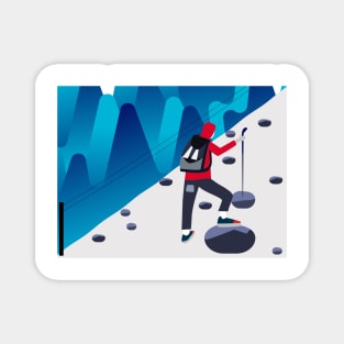 Man hiking in winter season - hiking Magnet