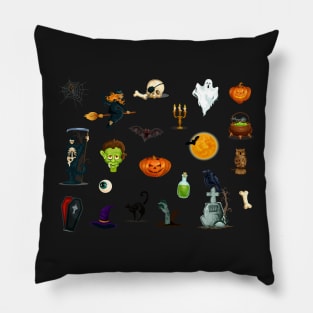 Halloween Stickers of Traditional Characters and Elements Pillow