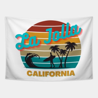 La Jolla California Retro Vintage Sunset Typography Tapestry