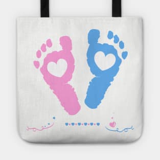 Twin baby girl and boy feet prints arrival Tote