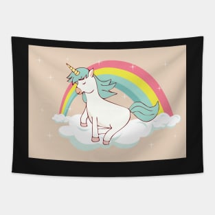 Cute Rainbow Unicorn Mythical Animal Social Distancing Pastel FaceMask Tapestry