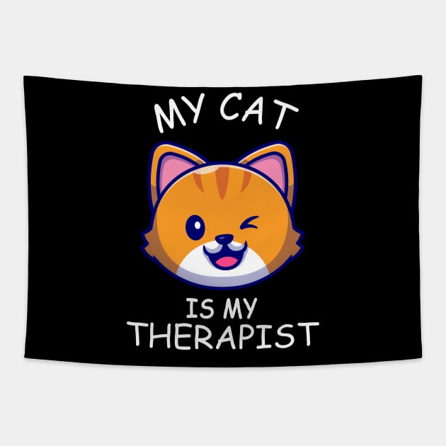 My Cat Is My Therapist Cat Lover Tapestry by ZimBom Designer