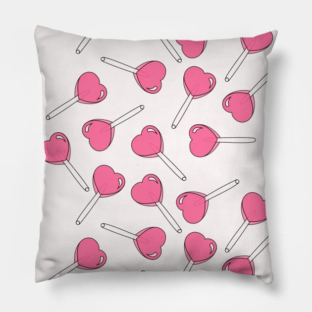 Heart Lollipop Pattern Pink Aesthetic Pillow by zocostore