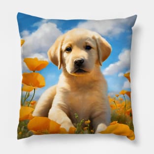 California Poppy Labrador Retriever Puppy Pillow