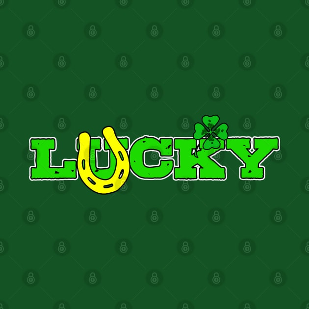 St Patricks Day lucky green clover and horseshoe by GlanceCat