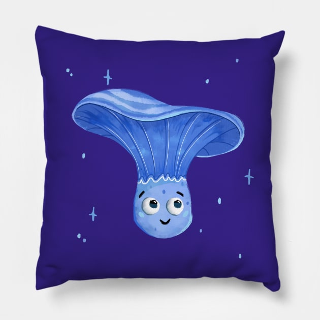 Blue Mushroom Indigo Milk Cap Pillow by Susi V