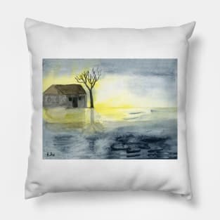 Sunrise at the Lake Watercolor Painting Art Print Fine Art Print from Watercolor Painting Watercolor Wall art Pillow