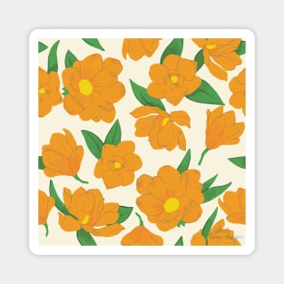 Bright orange magnolias pattern Magnet