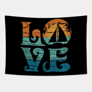 Nautic Retro Colors Sailboat Motive Tapestry