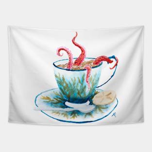 Octopus Tentacle Teacup Watercolour Painting Tapestry