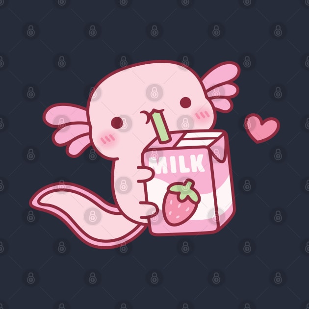 Cute Axolotl Drinking Strawberry Milk by rustydoodle