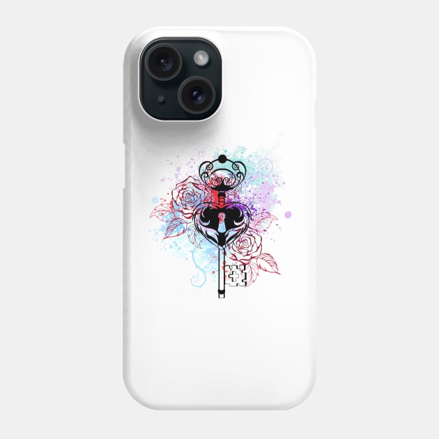 Key with Roses ( Tattoo style ) Phone Case by Blackmoon9