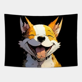 Pawsome: Corgis Dog Smiles No. 2 on a Dark Background Tapestry