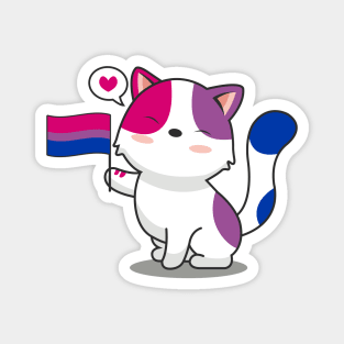 Cute Cat Holding Bisexual Pride Flag Magnet