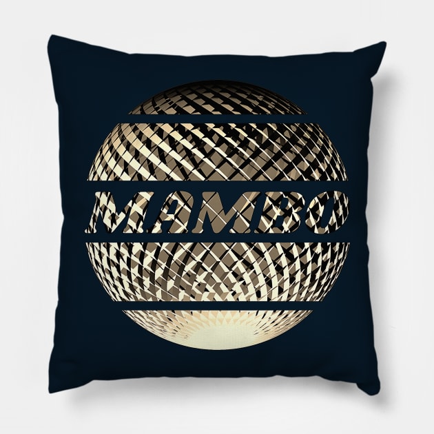 Golden disco ball with the inscription "Mambo". Pillow by Bailamor
