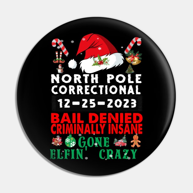 North Pole Correctional Bail Denied Criminally Insane Gone Elfin' Crazy Pin by Spit in my face PODCAST