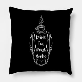 Drink Tea Read Books - White - Reader Bookworm Pillow