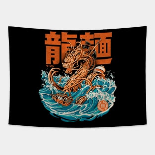 Black Great Ramen Dragon off Kanagawa Tapestry