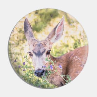 Cute Doe and Flowers Circle Sticker Pin