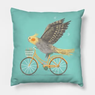 Cockatiel on a Bicycle Pillow