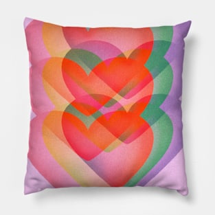 Rainbow Retro Hearts 70s Pink Cute Pillow