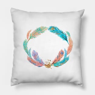 Image: Watercolor, Feather wreath Pillow