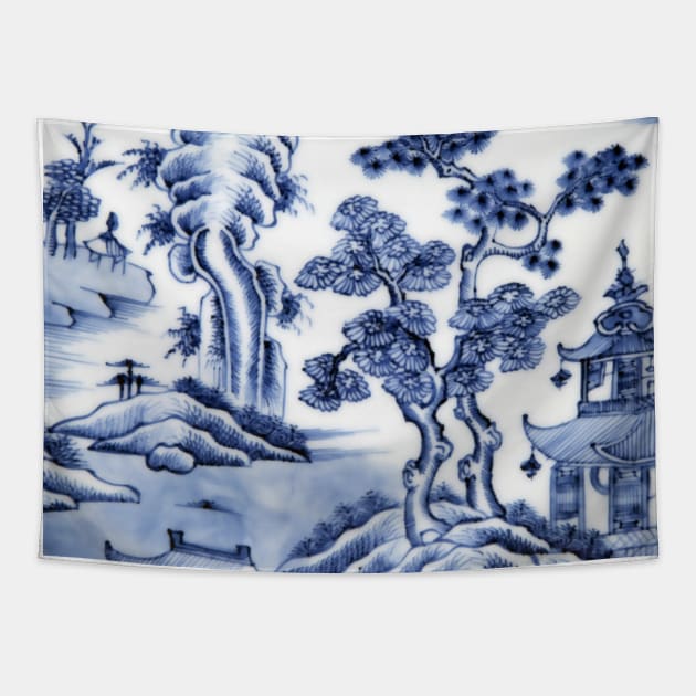 Blue willow tapestry top