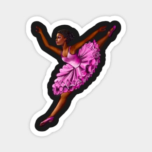 Black ballerina with corn rows ballet dancing ! beautiful  black girl with Afro hair and dark brown skin wearing a pink tutu.Hair love ! Magnet