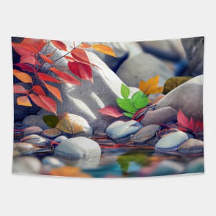 Leaves Pebbles Calm Tranquil Nature Peaceful Season Outdoors Tapestry