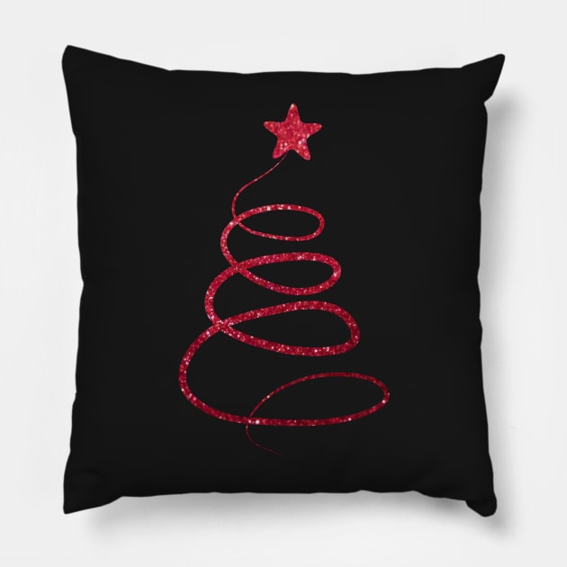 Minimalistic Red Faux Glitter Star Christmas Tree Pillow by Felicity-K