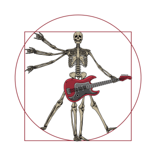 Vitruvian Skeleton Da Vinci Playing Electric Guitar Player and Skeleton Lover Design T-Shirt