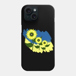 Blooming sunflowers on a blue and yellow background. Colors of the Ukrainian flag. Phone Case