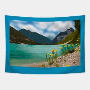Beach and Mountains Digital Painting Tapestry