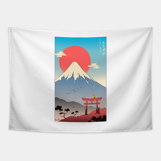 Ikigai in Mt. Fuji Tapestry by Vincent Trinidad Art