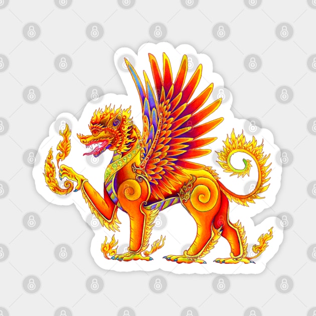 Singha Winged Lion Temple Guardian Magnet by rebeccawangart