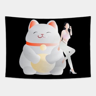 Fortune Cat & Beauty with Love Sign Tapestry