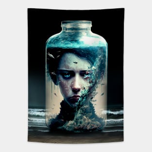 Boy in a Jar with a Pickled Face No. 1 on a Dark Background Tapestry