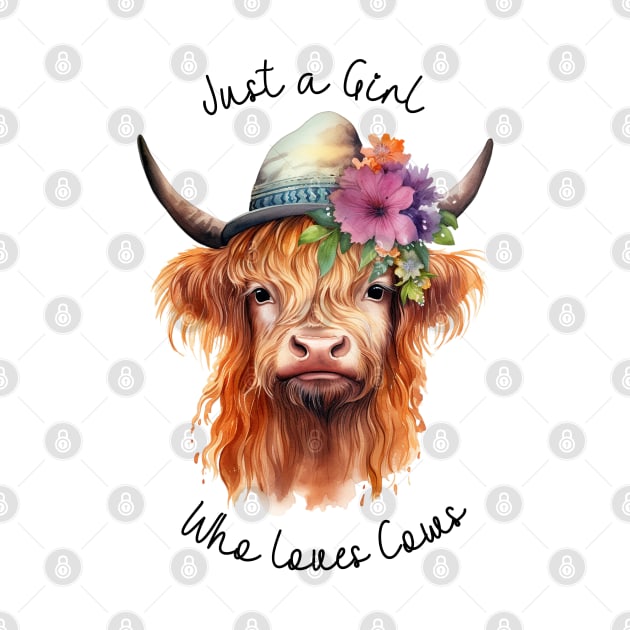 Just a Girl Who Loves Cows Highland Cow Watercolor Art by AdrianaHolmesArt